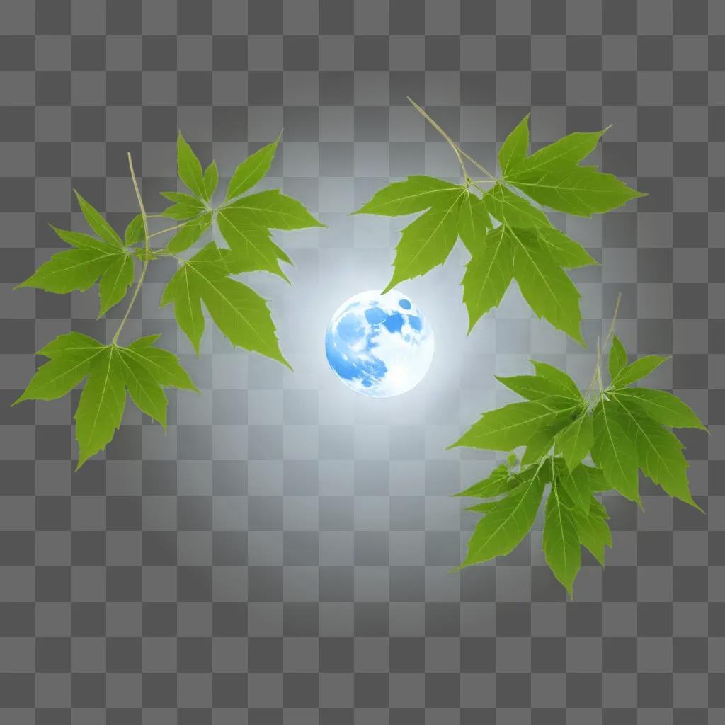 green leafy background with a blue moon in the center