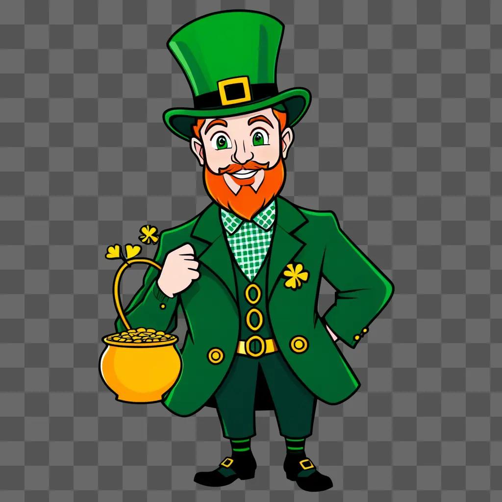 green leprechaun holding a pot of gold coins