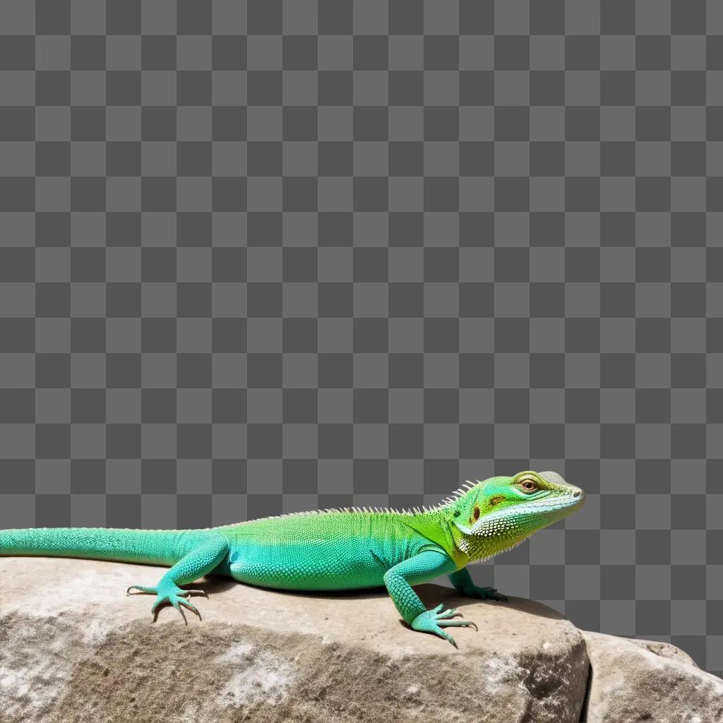 green lizard is resting on a rock