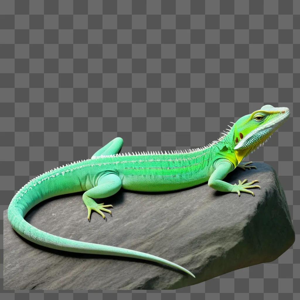 green lizard sits on a rock