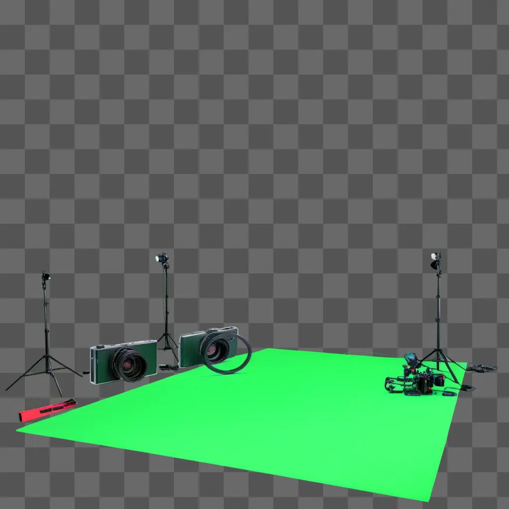 green screen in a studio setting with lighting equipment