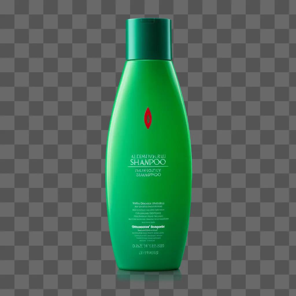 green shampoo bottle with a red logo on it