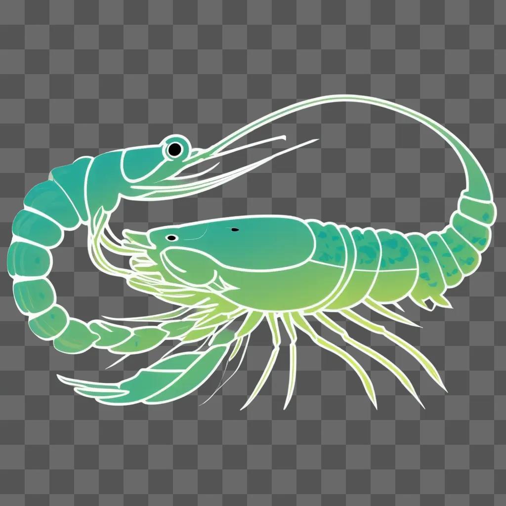 green shrimp on a light blue background