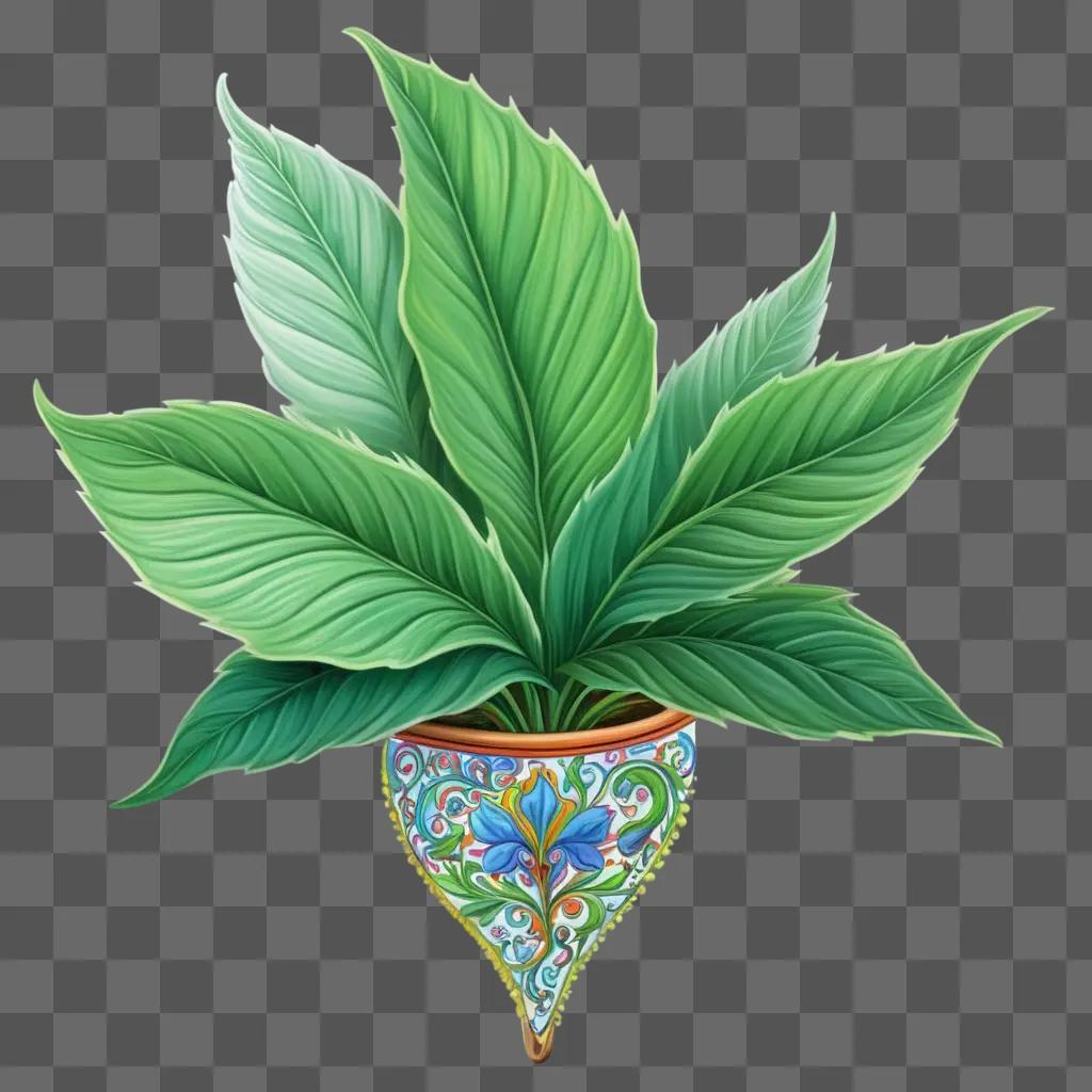 green side plant drawing with a pot on a green background