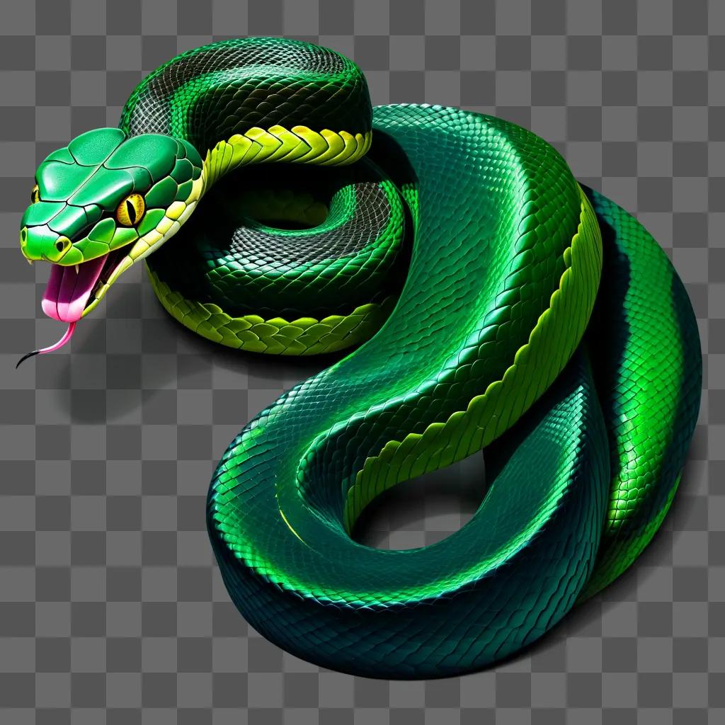 green snake drawing with a bright yellow mouth