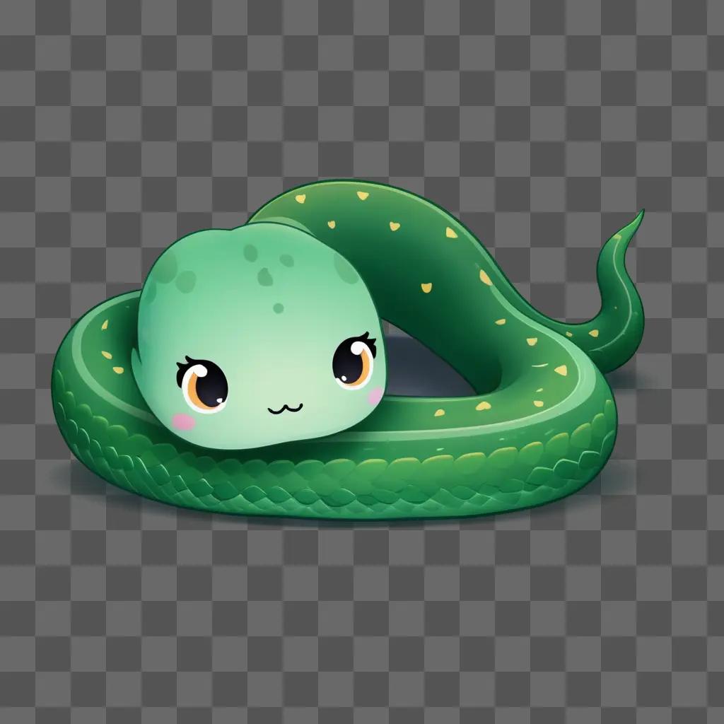 green snake with a cute kawaii face