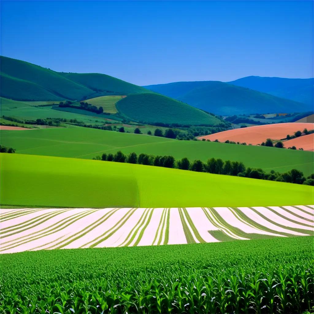 green striped field in a rural area