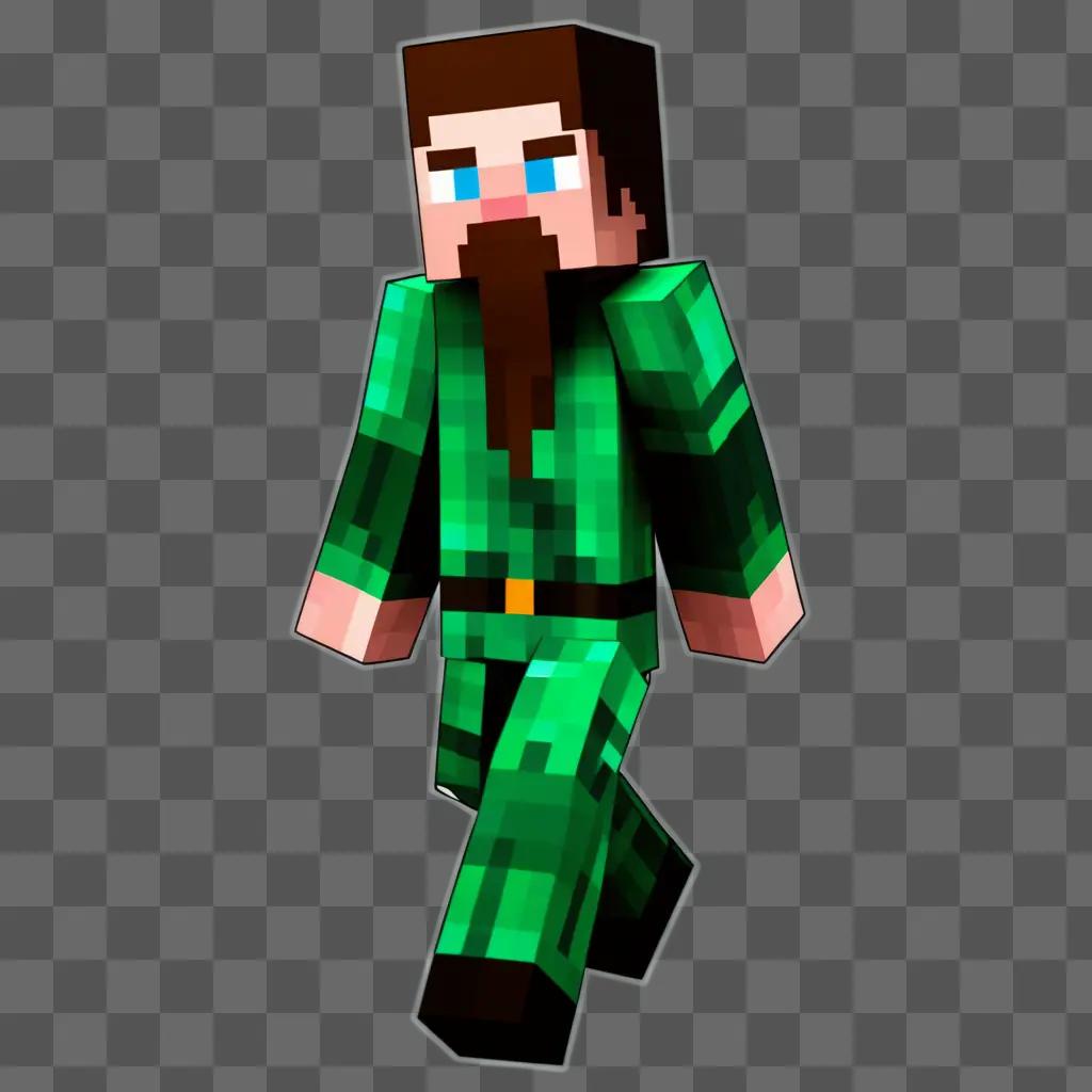 green-suited Minecraft character walks on a green background