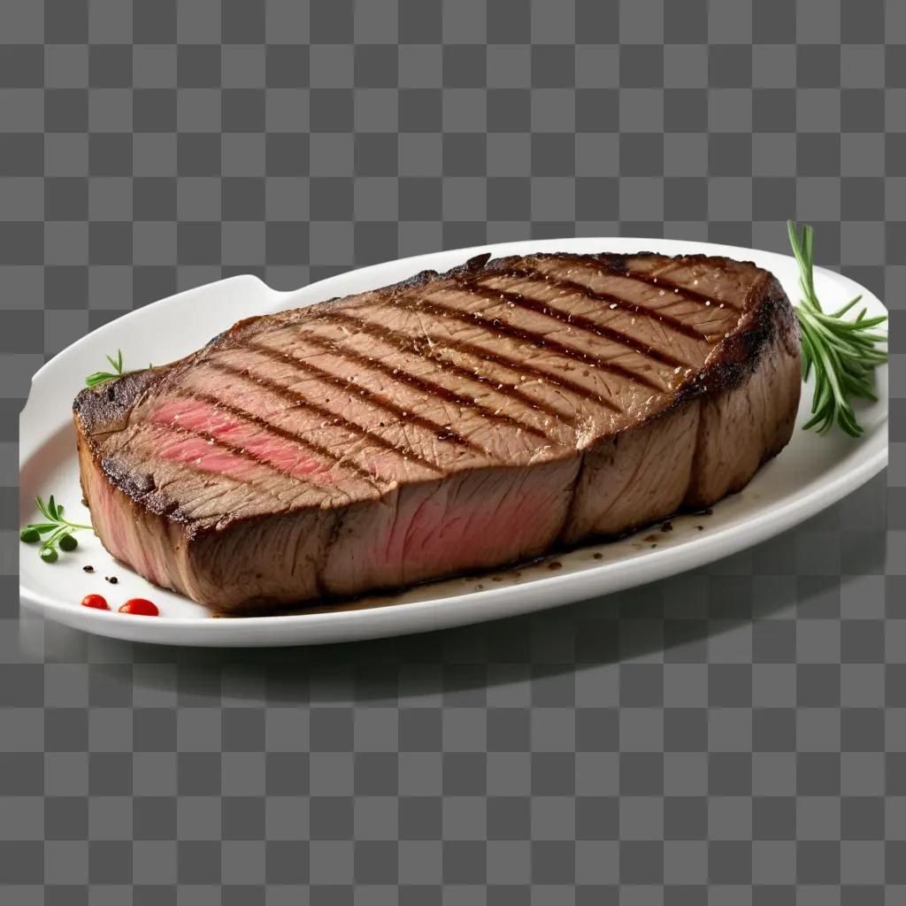 grilled steak on a white plate with seasonings