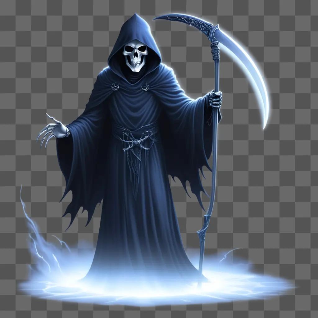 grim reaper holds a scythe and a staff