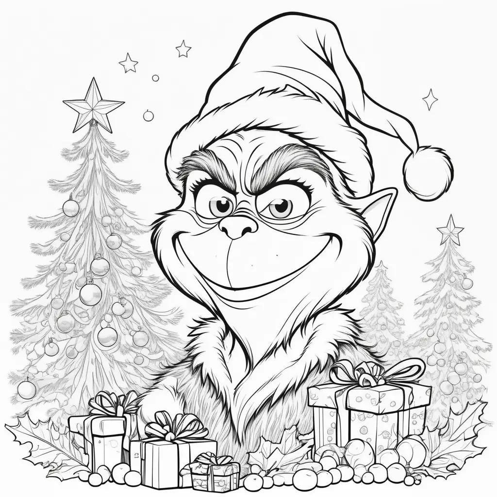 grinch coloring page with Christmas gifts