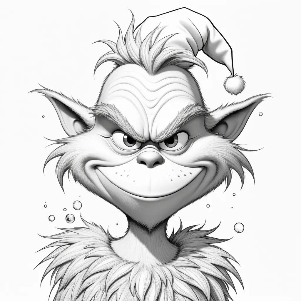 grinch coloring page with a Christmas hat