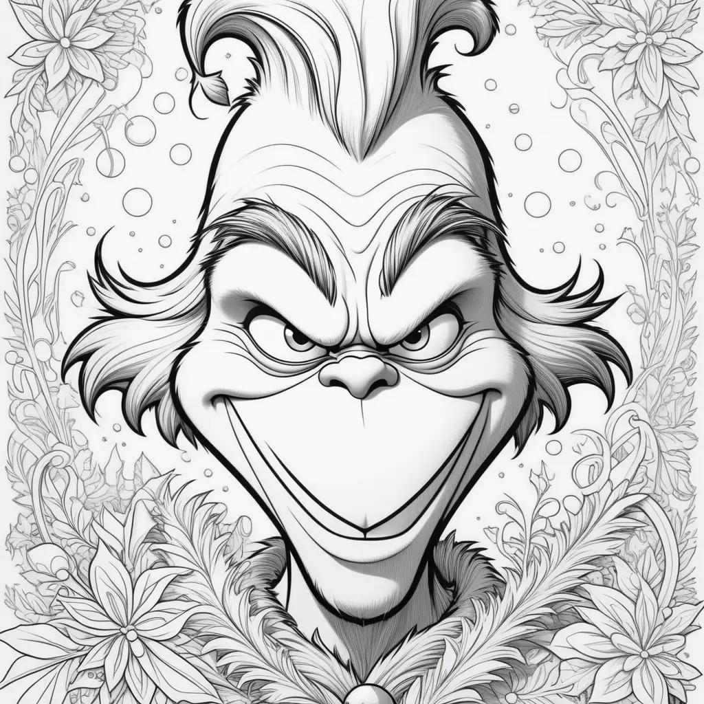 grinch coloring page with a black and white design