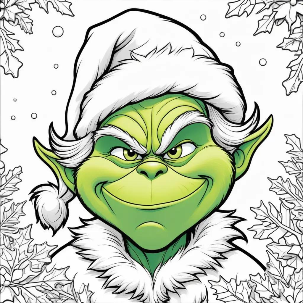 grinch coloring page with a festive Christmas theme