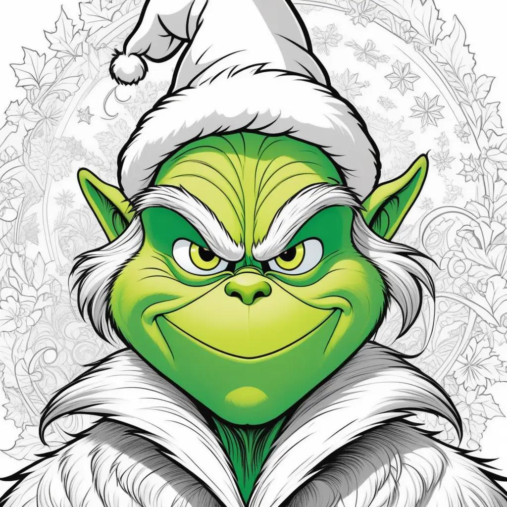 grinch coloring page with a smiling grinch