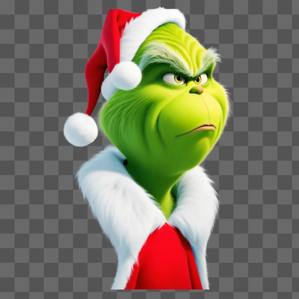 grinch in a santa hat looking angry