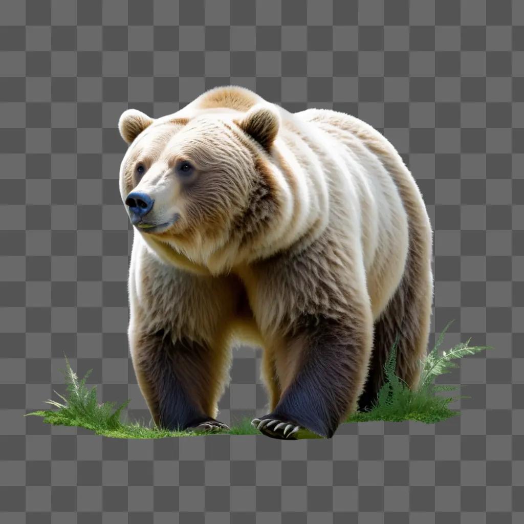 grizzly bear is walking across a field