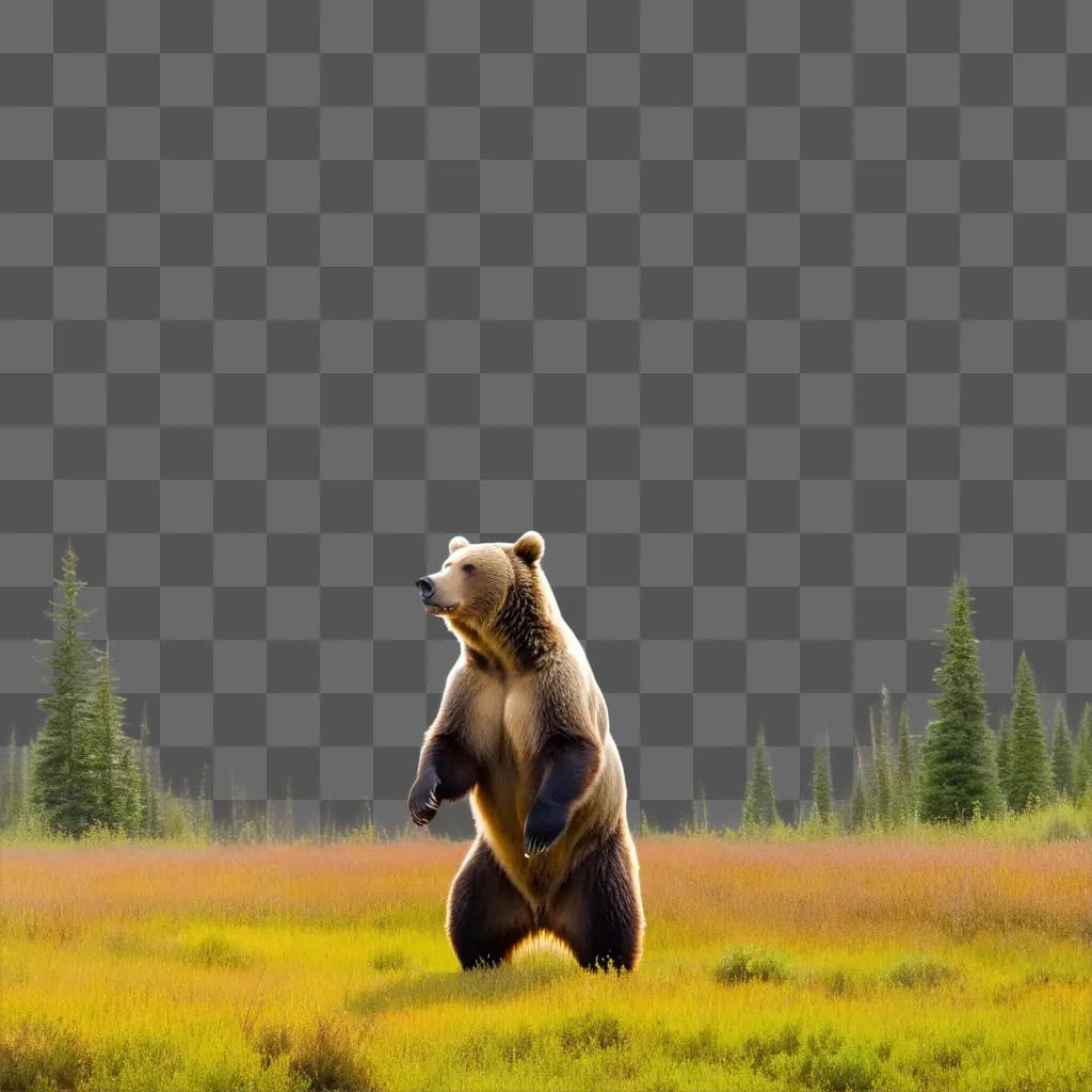 grizzly bear stands on its hind legs