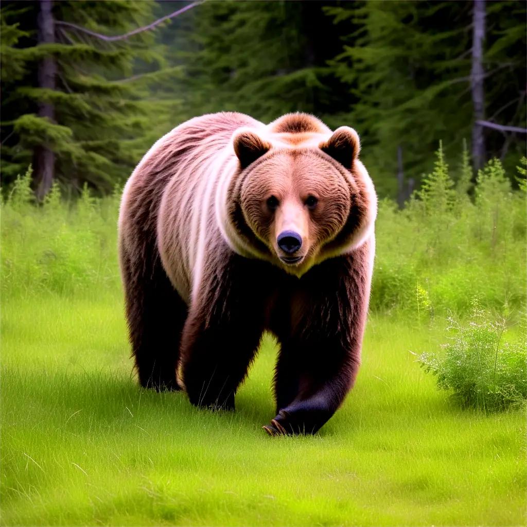 grizzly bear walks in a forest