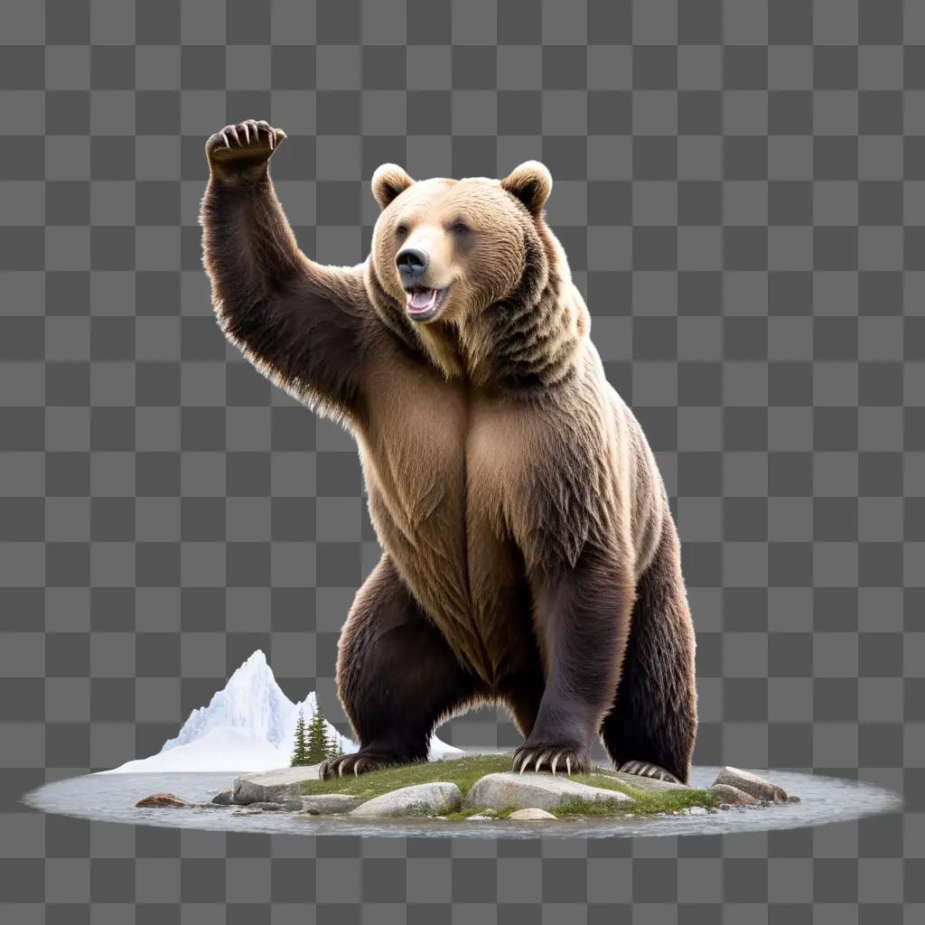 grizzly stands on a rocky island