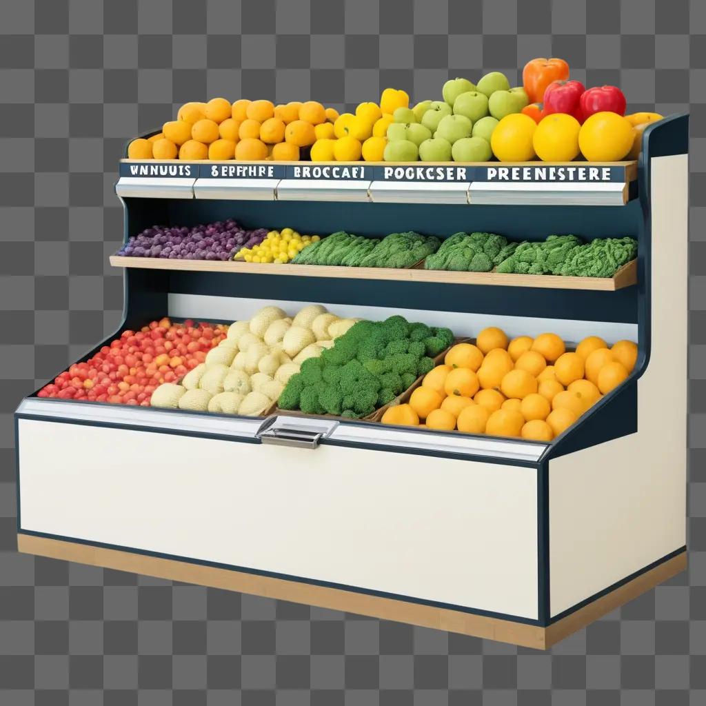 grocery store shelf filled with various fruits and vegetables