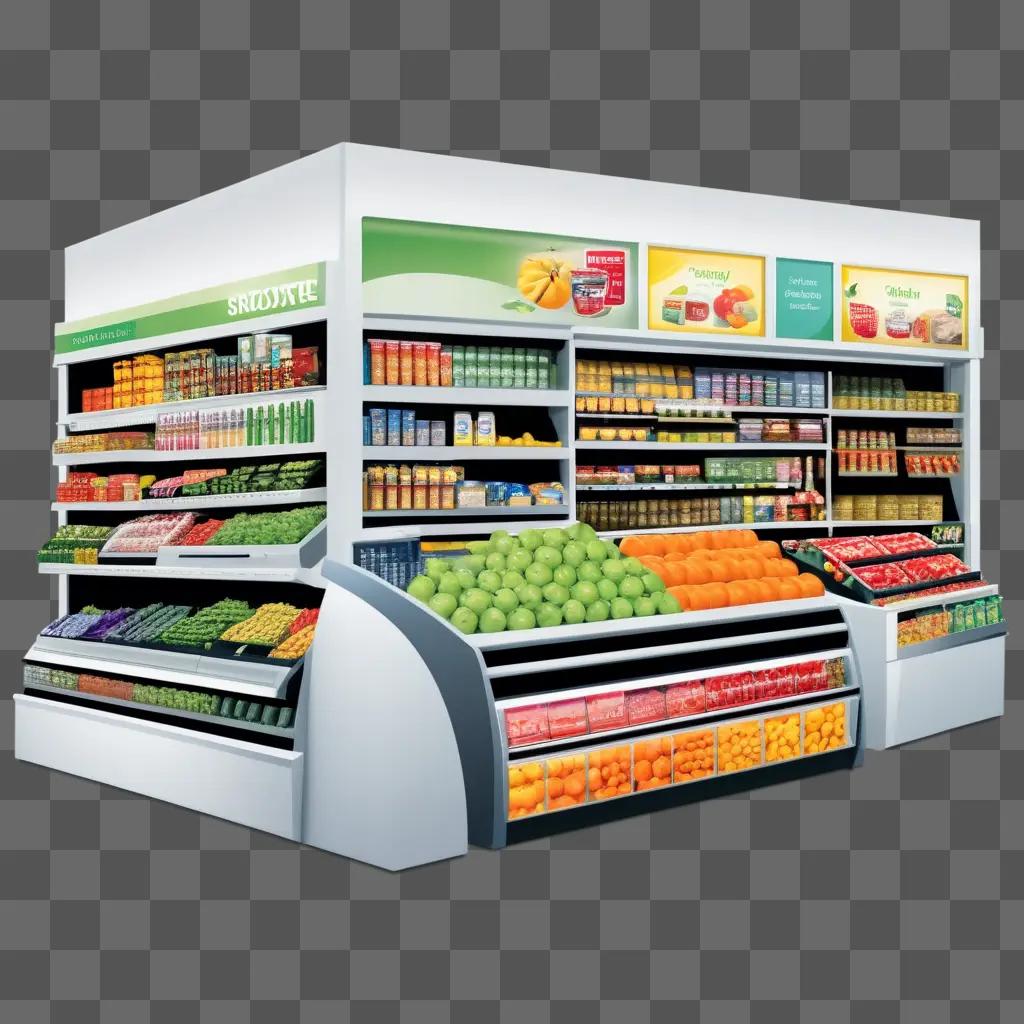 grocery store shelf with fruits and vegetables