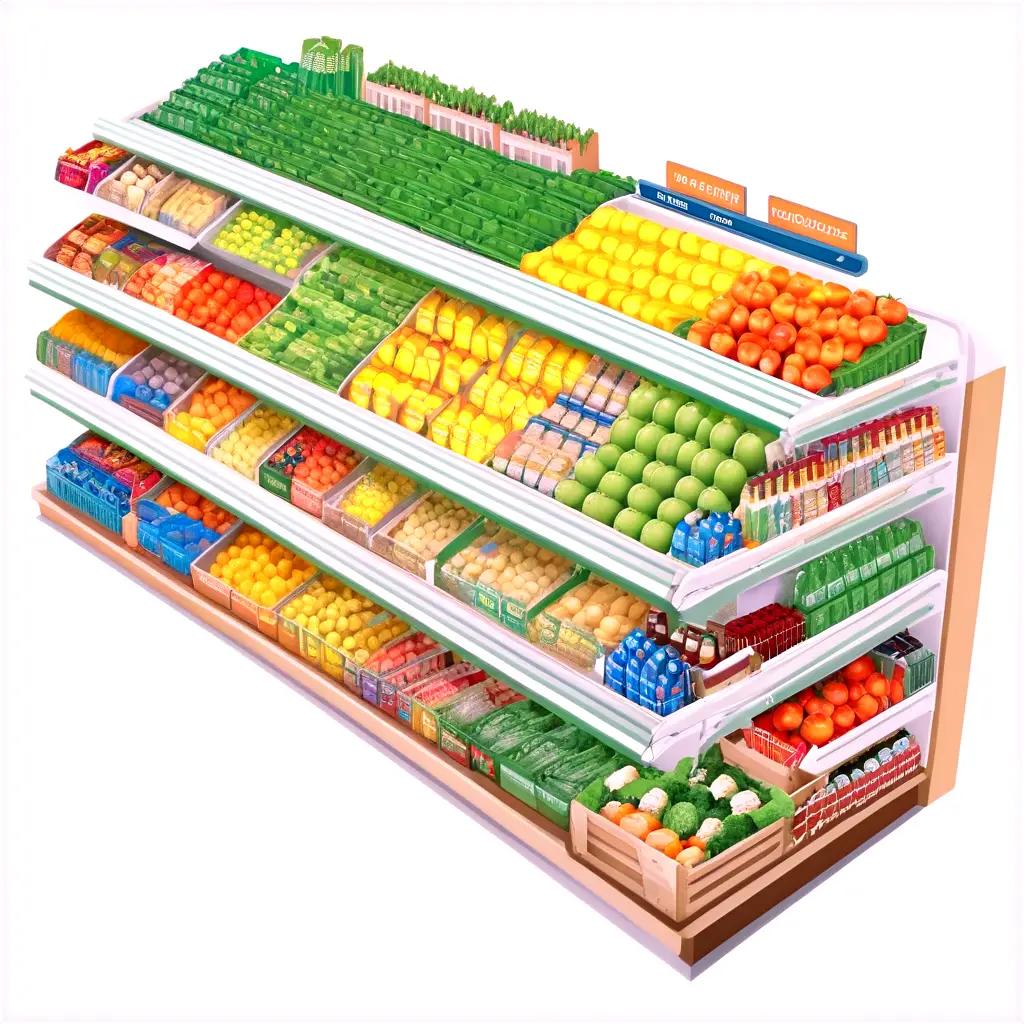 grocery store with fruits and vegetables displayed