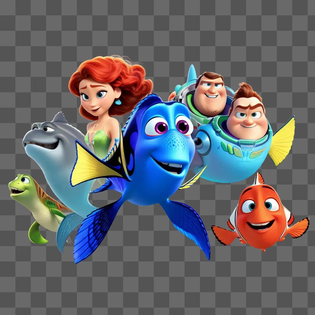 group of Pixar characters floating on water