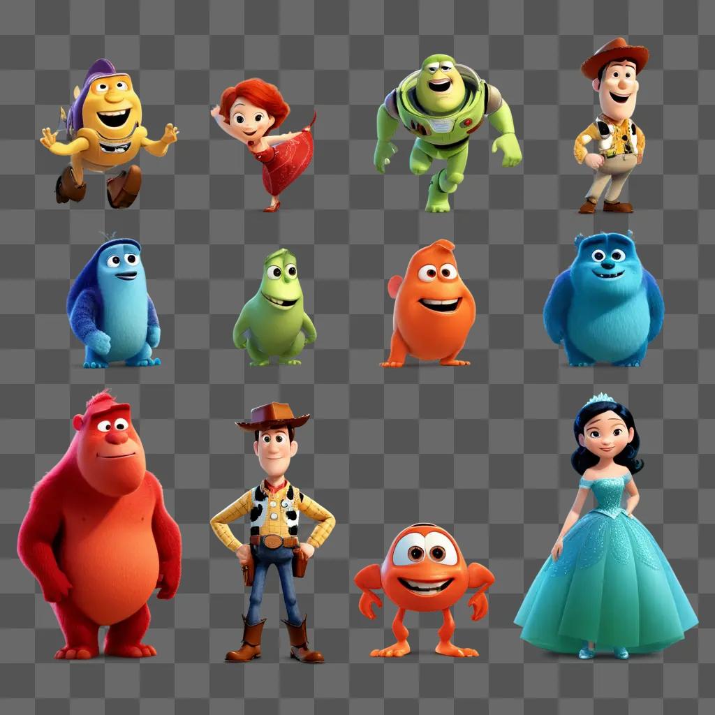 group of Pixar characters with different colors