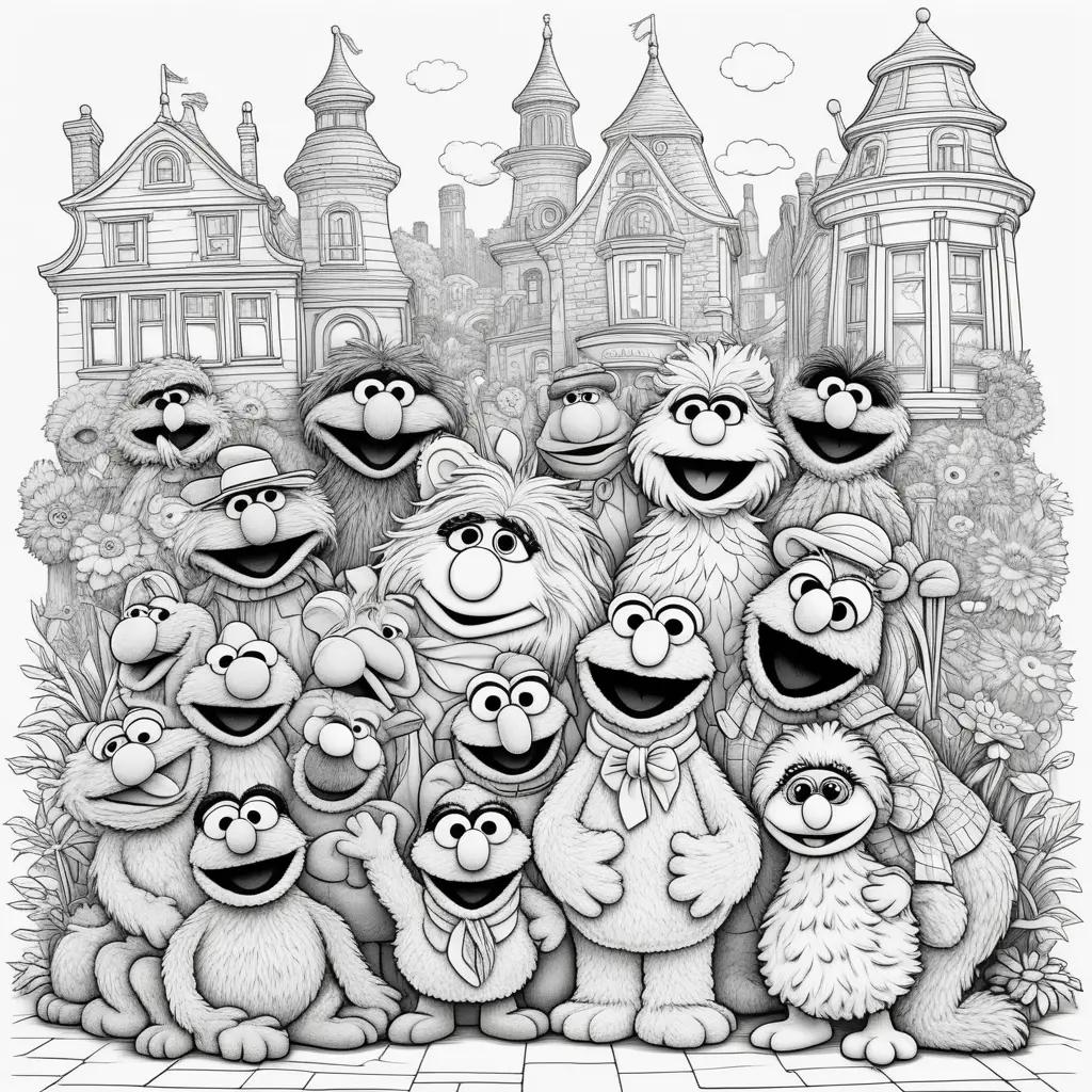 group of Sesame Street characters on a city street