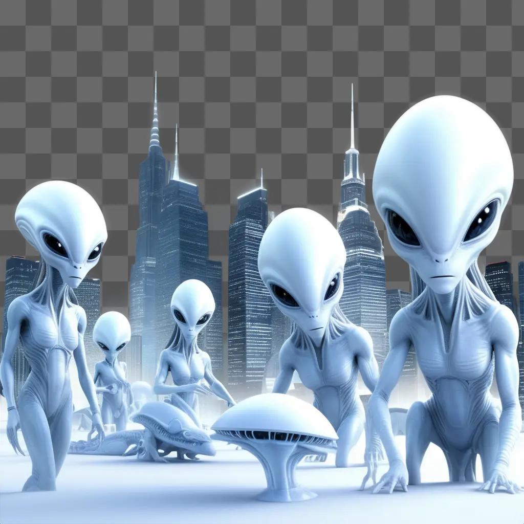 group of alien creatures in a city