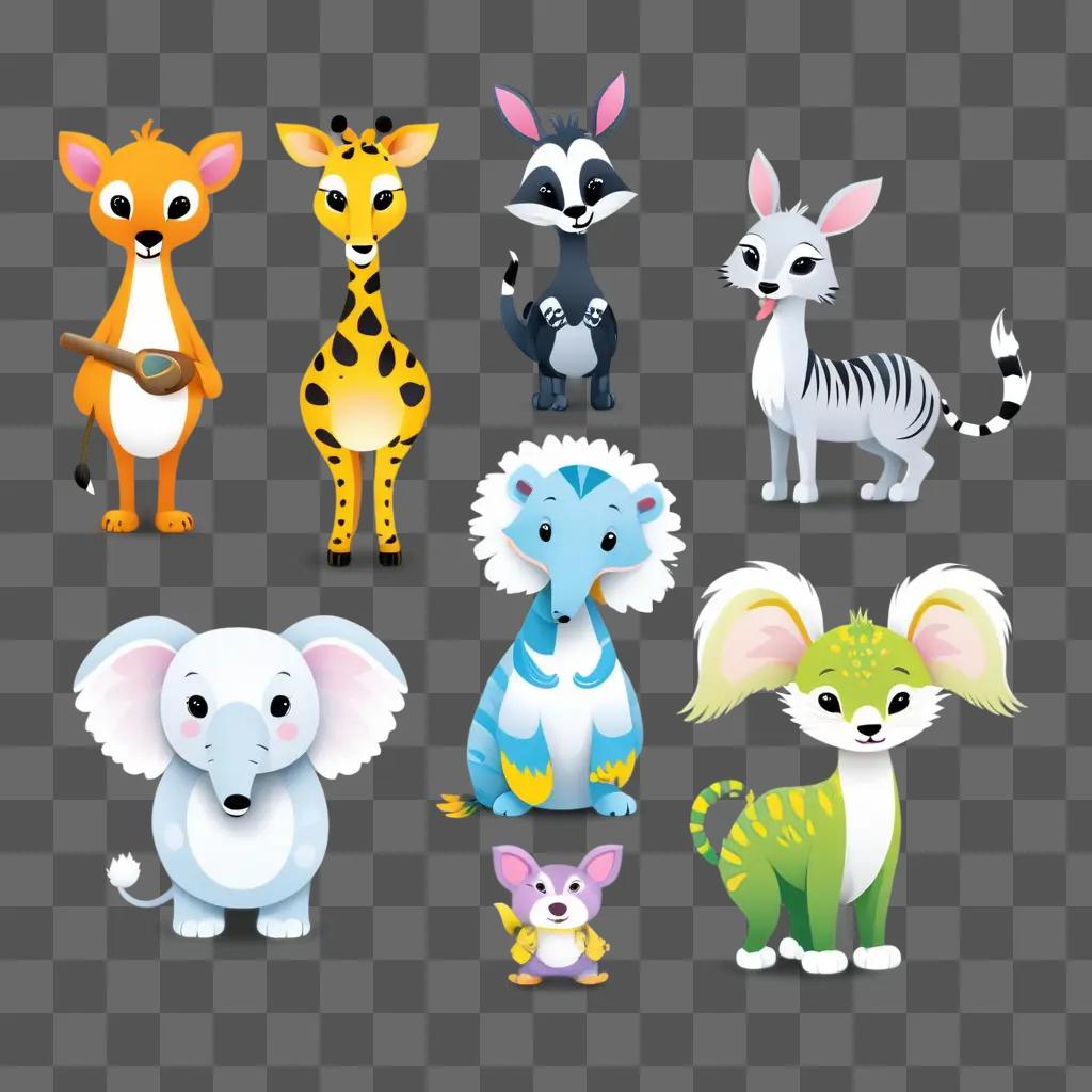 group of animals in a cartoon style