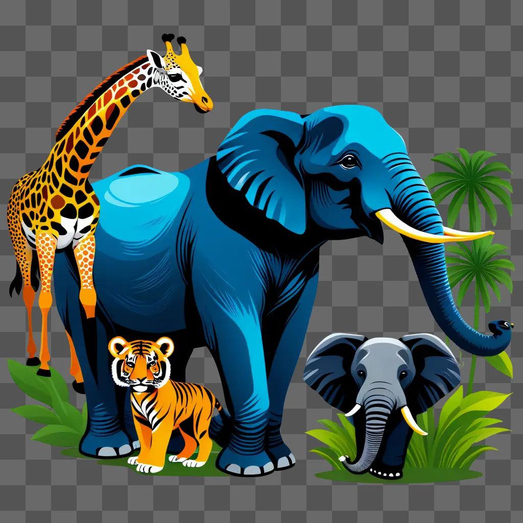 group of animals in a jungle scene