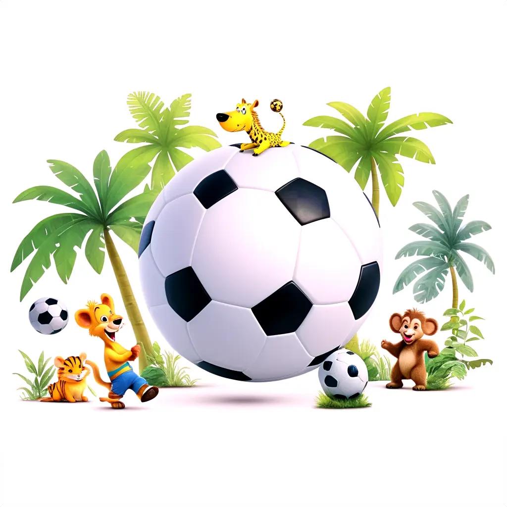 group of animals playing with a big soccer ball