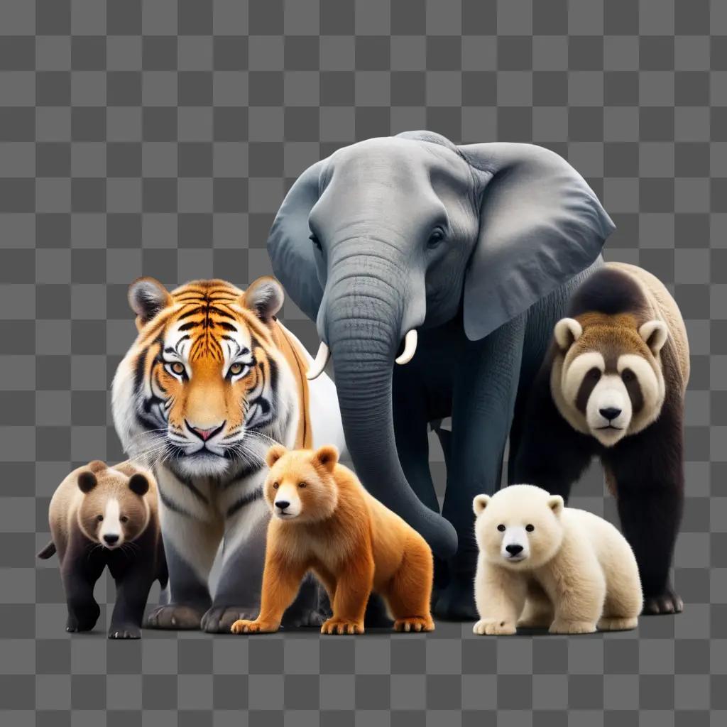 group of animals stand together in a scene