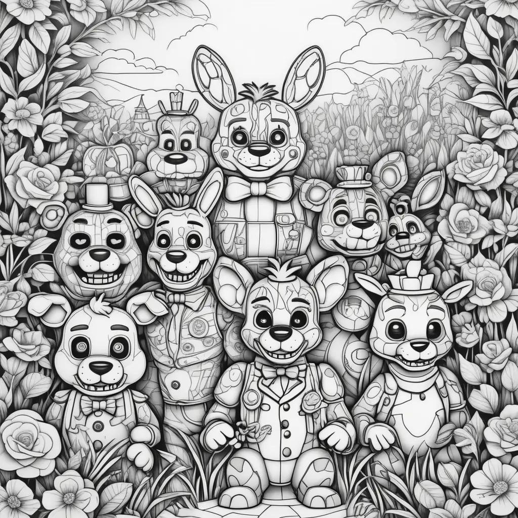 group of animated characters coloring page