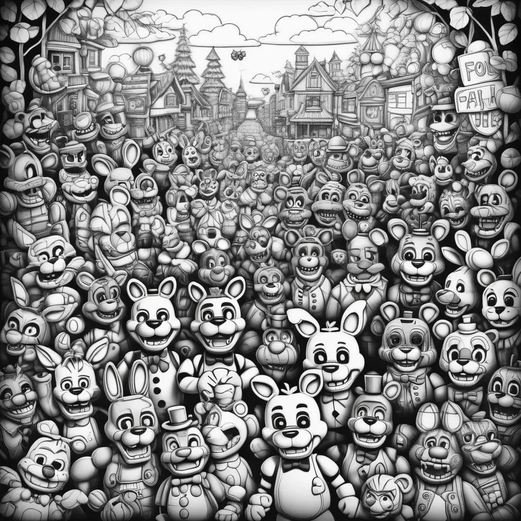 group of animated characters from the FNaF color pages