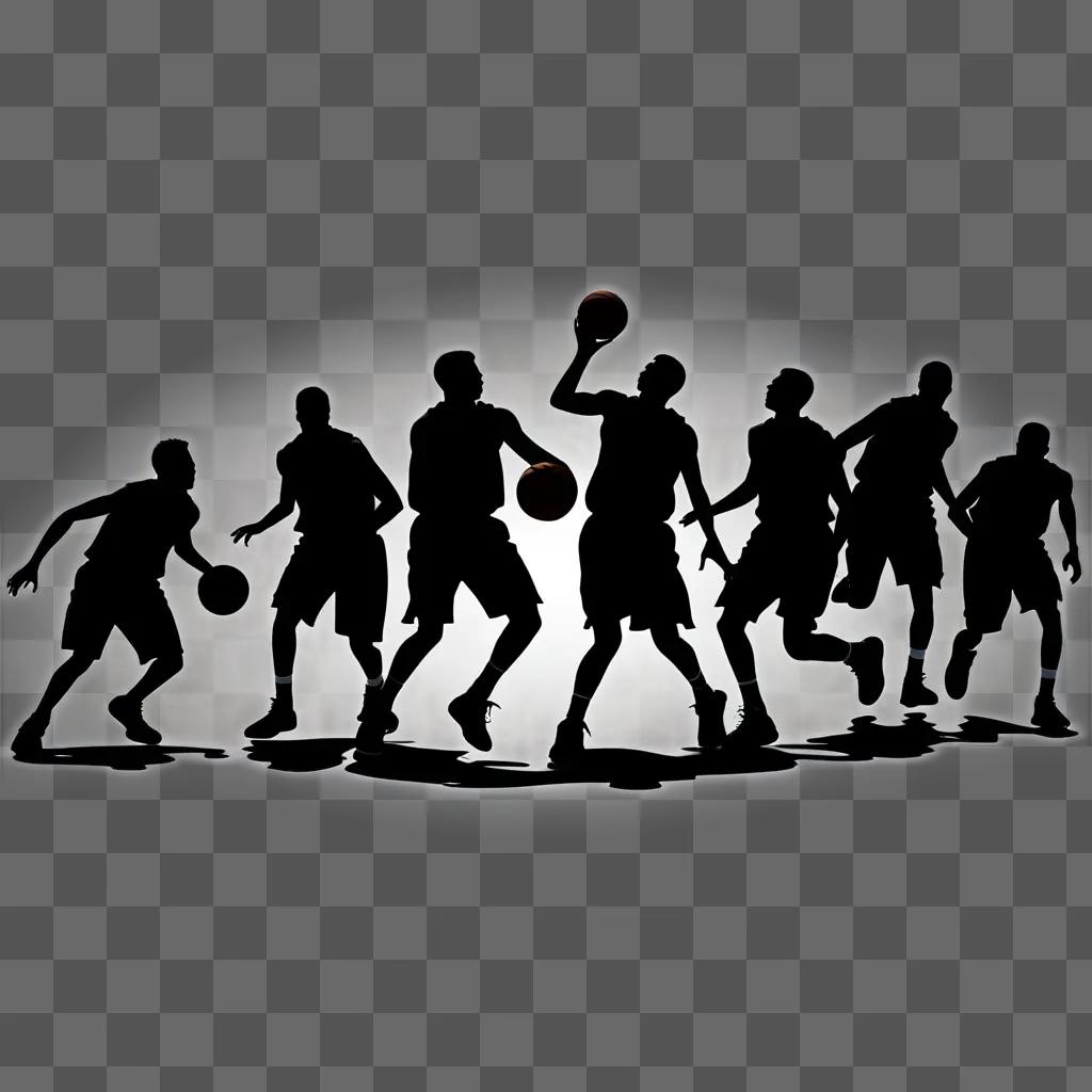 group of basketball players are silhouetted against a light background