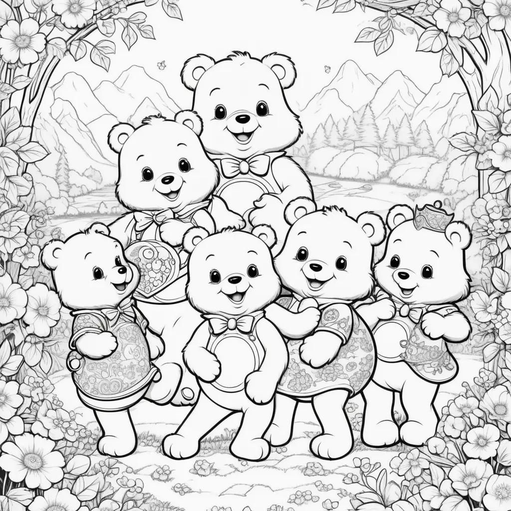 group of care bears coloring pages featuring a family of bears