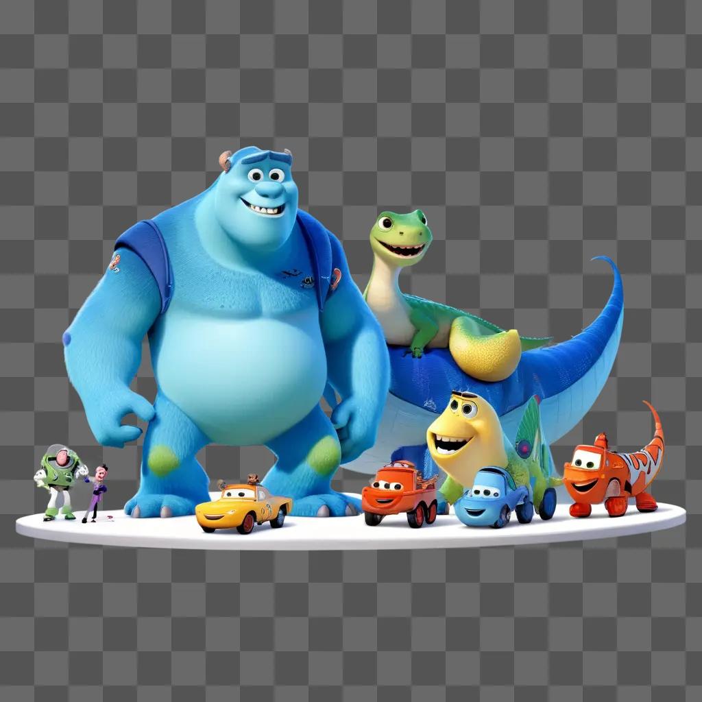 group of cars and characters from Disney Pixar