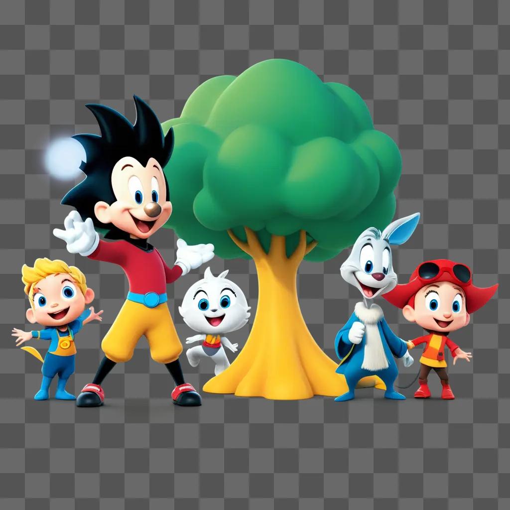 group of cartoon characters pose for a picture