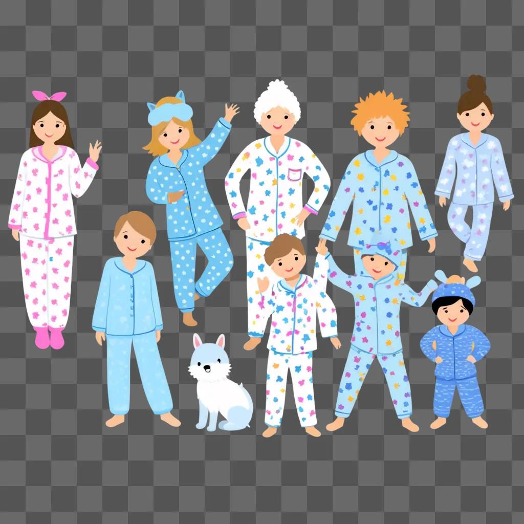 group of children in pajamas on a colorful background