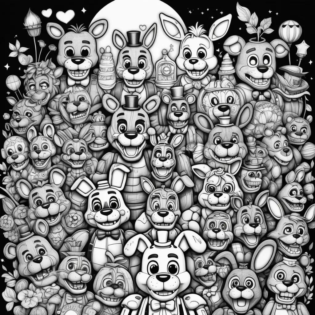 group of color pages featuring the characters from the Five Nights at Freddys series