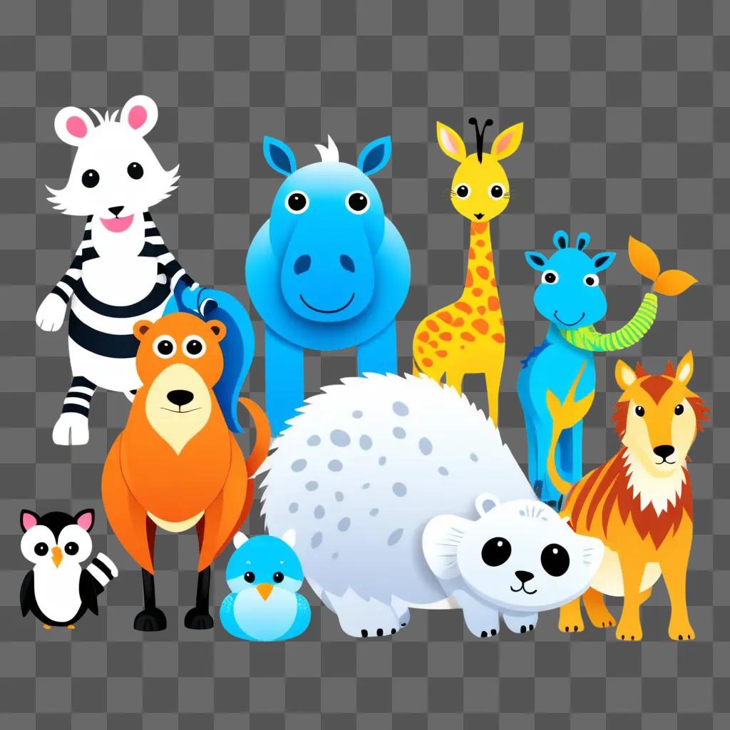 group of cute animals in a colorful scene