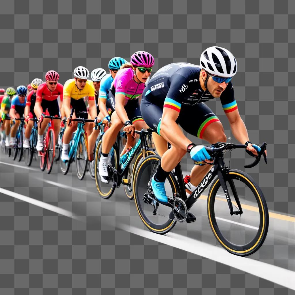 group of cyclists ride down a road