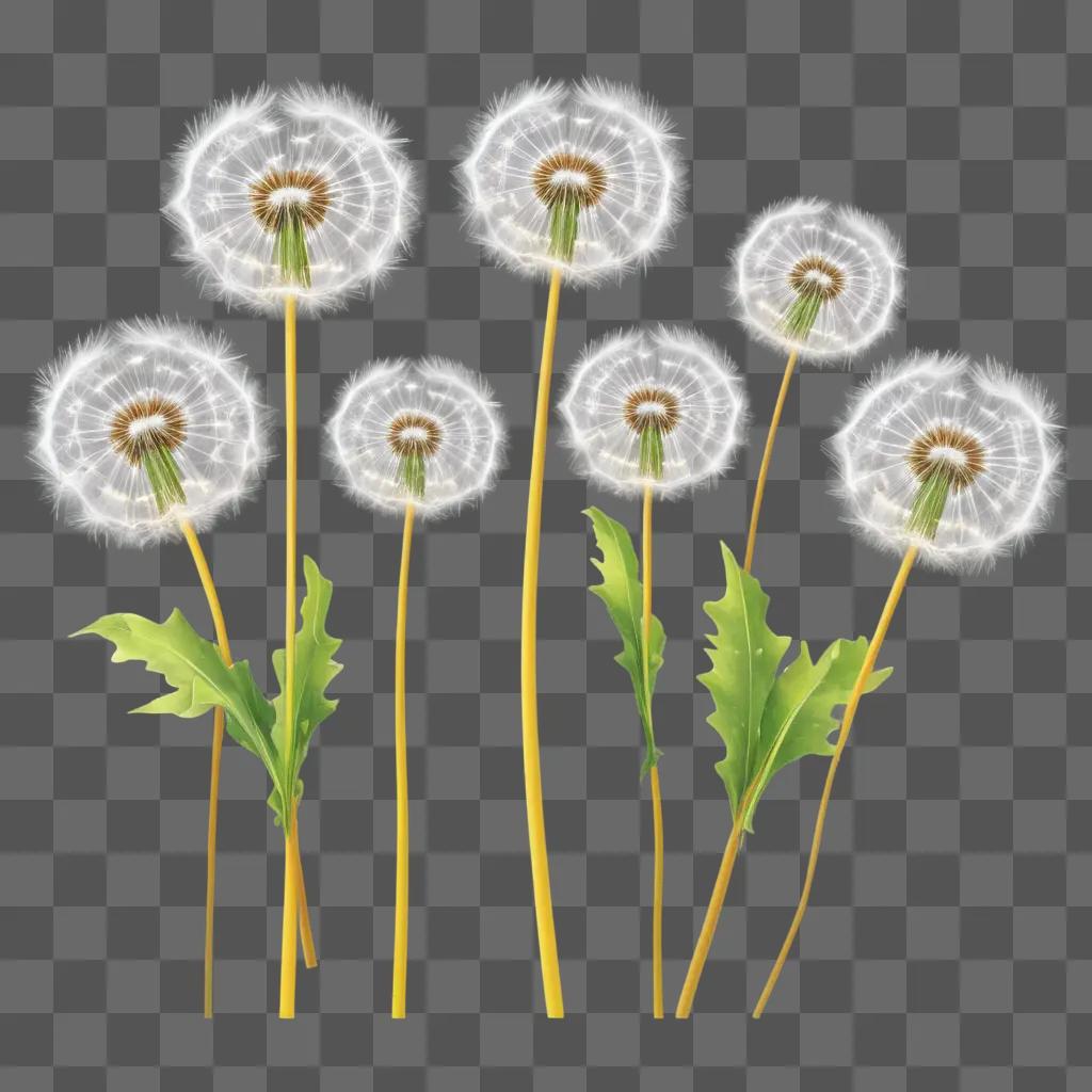 group of dandelion clipart with green leaves