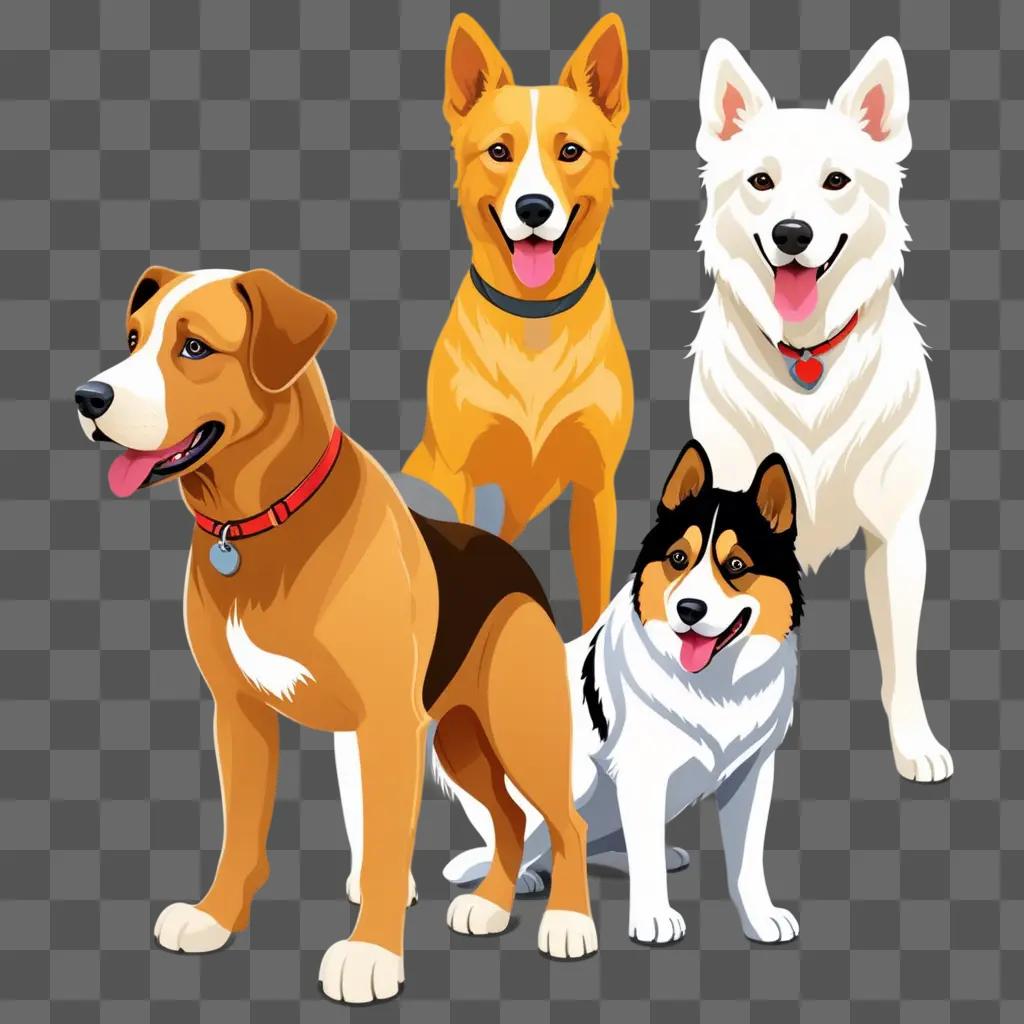 group of dogs in a beige background