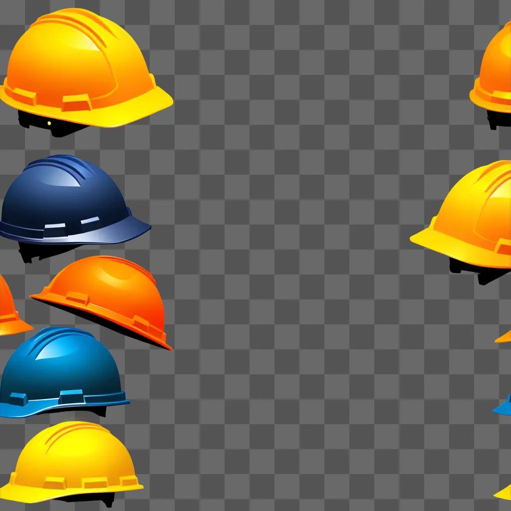 group of hard hats on a yellow background