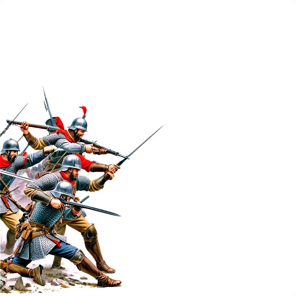 group of men in armor fight on a snowy battlefield