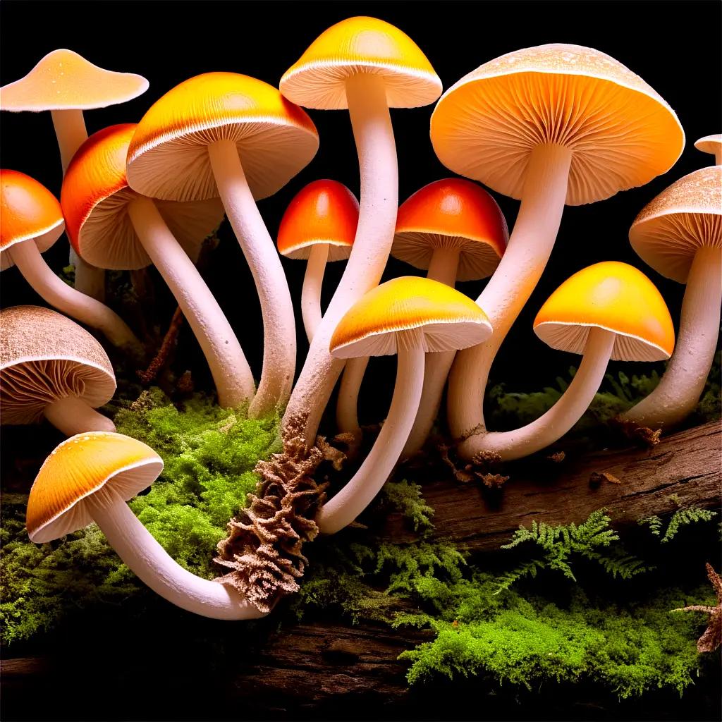 group of mushrooms growing on a log